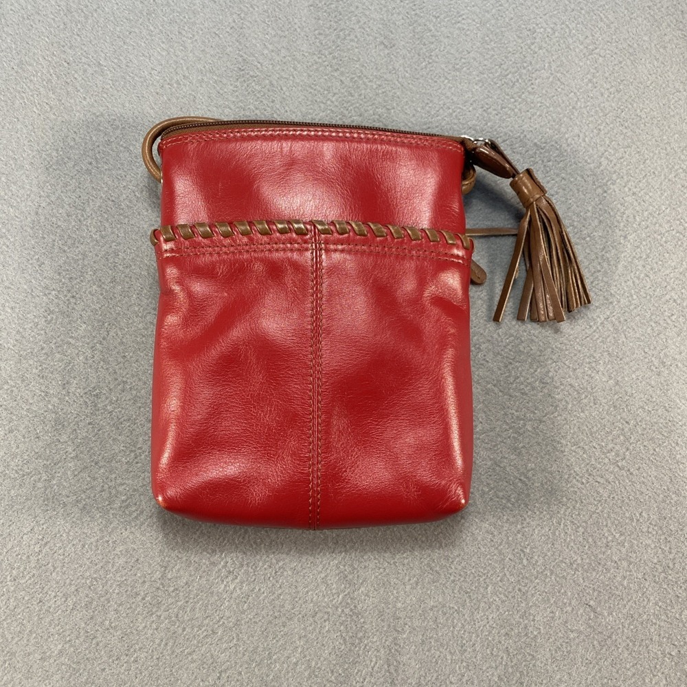 ili New York Red Leather Crossbody Purse Whipstitched RFID